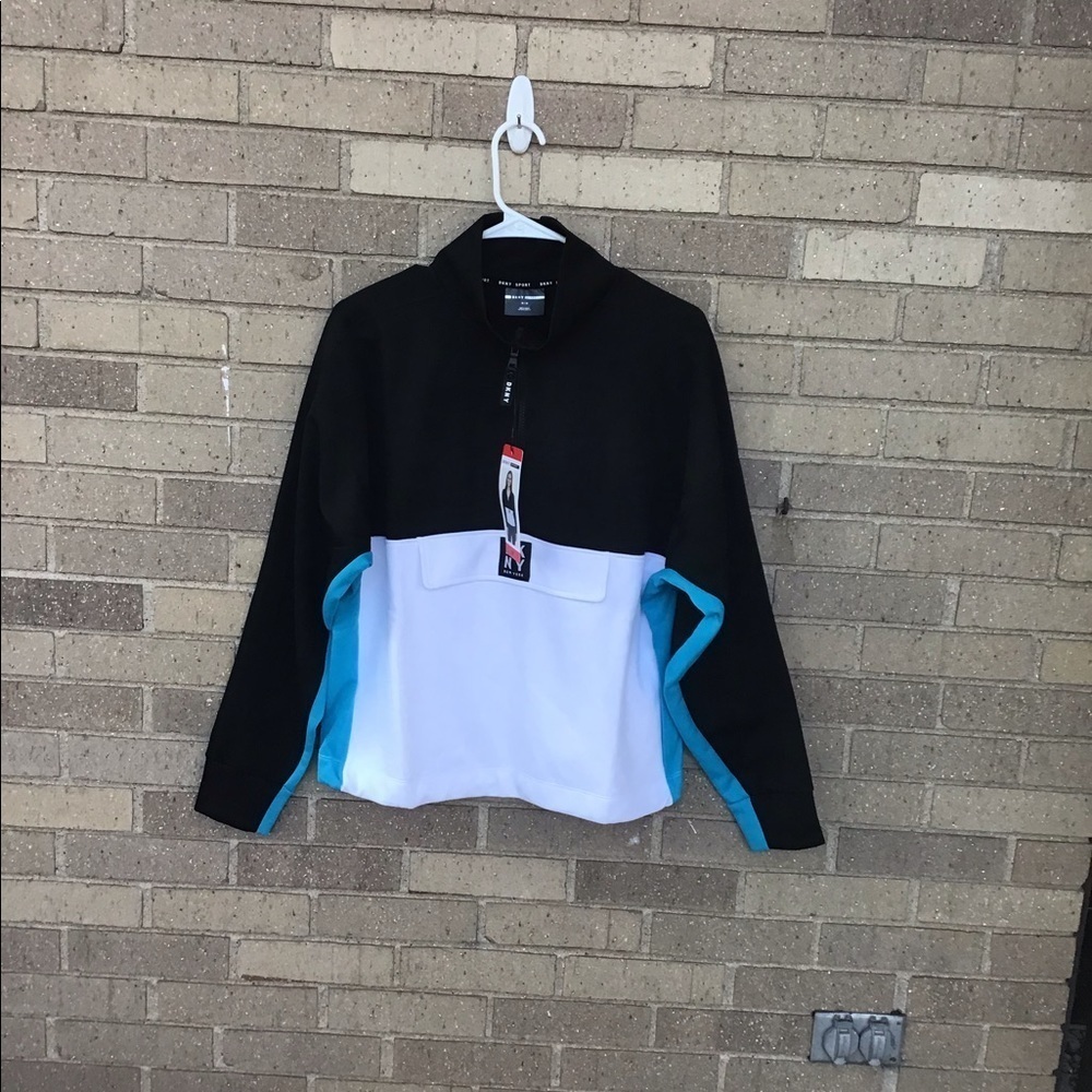 DKNY Sport Woman’s 1/2 Zip Pullover Black / White - Picture 2 of 7